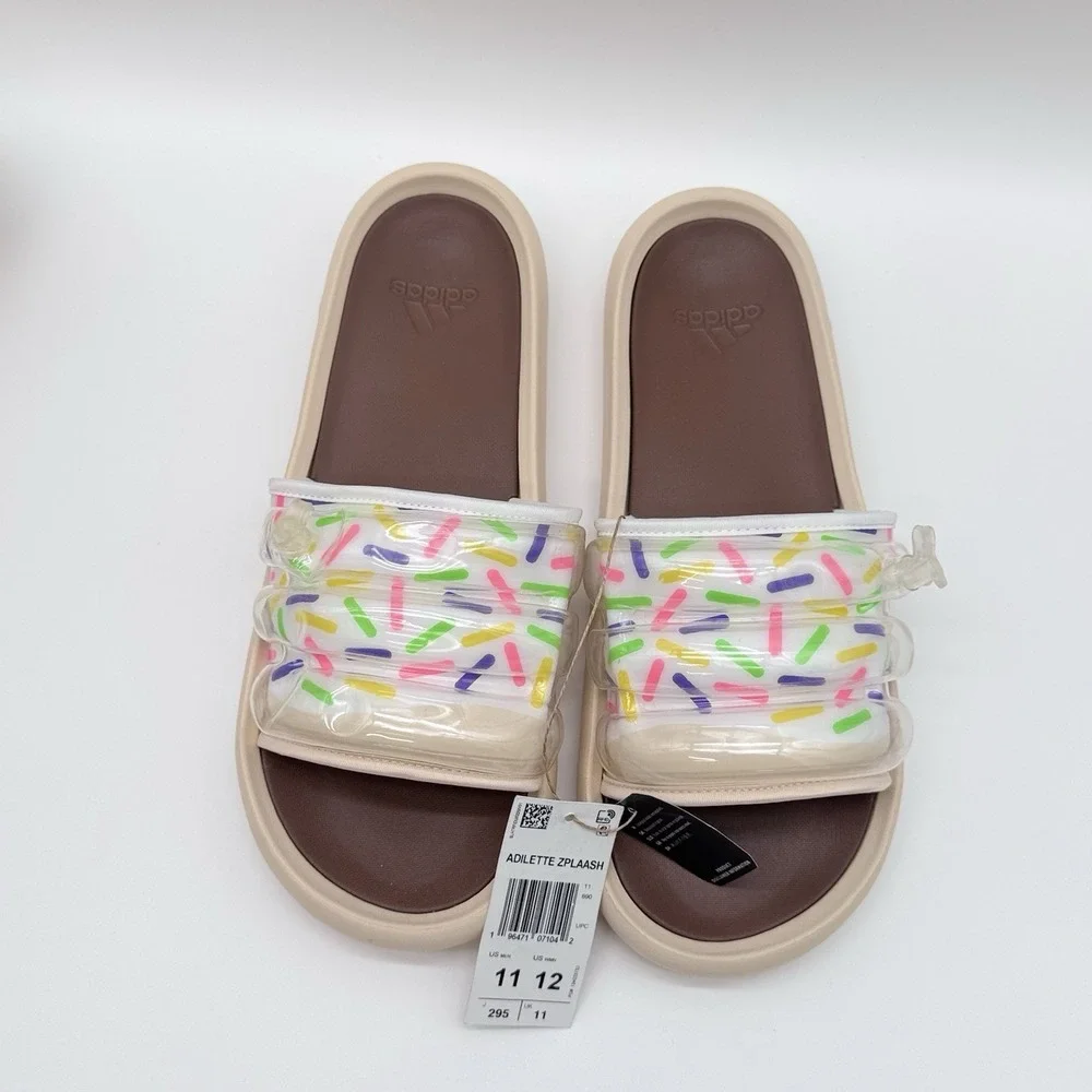 Size 11M, 12W- Adidas Adilette Zplaash Summer Style Slides, Brown/Confetti